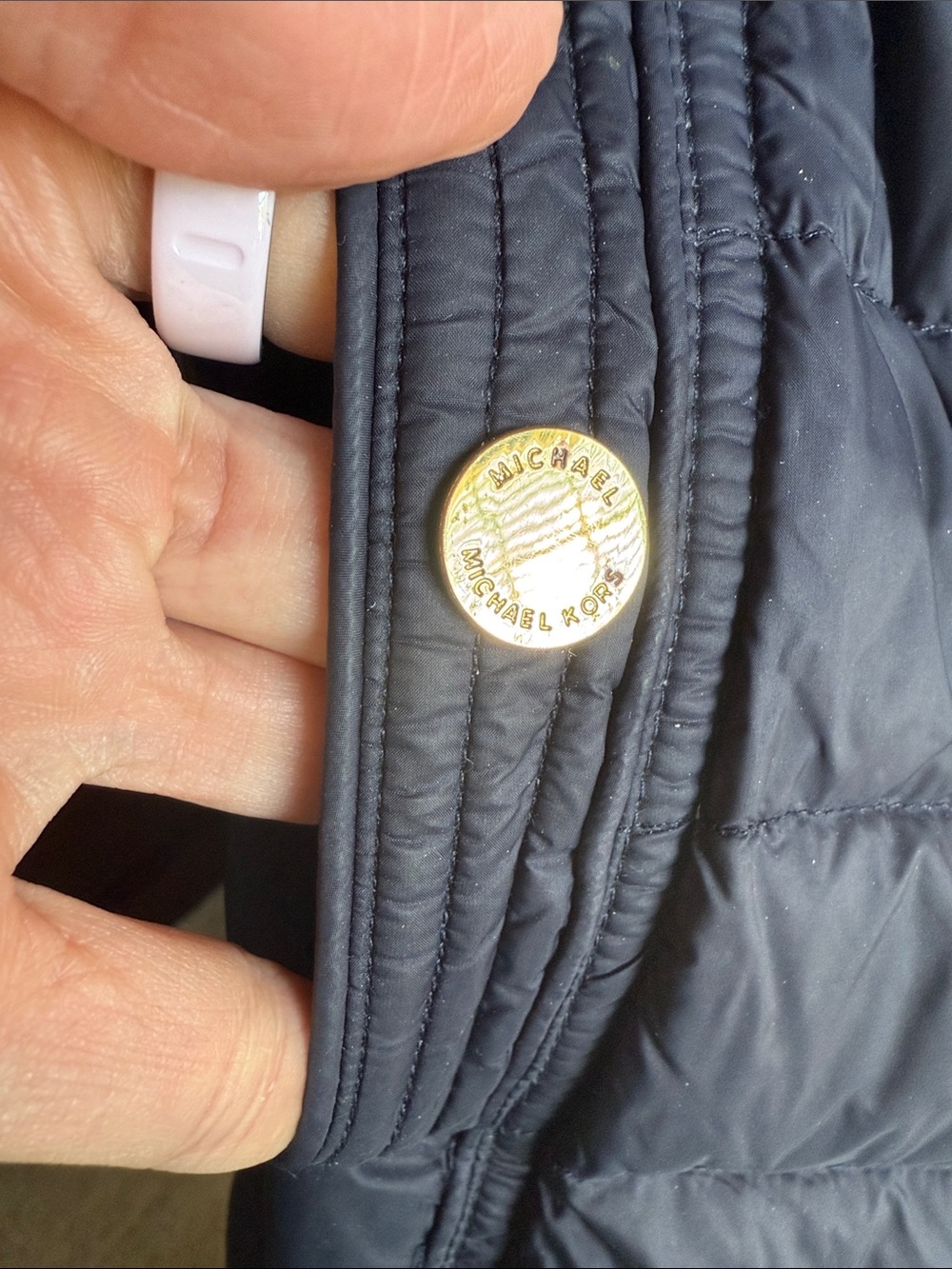 MICHAEL KORS Navy Quilted Hooded Long Puffer Coat - Picture 3 of 11